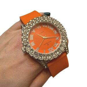 Charles Raymond Orange Rhinestone Bezel Silicone Strap Watch ST10357 Mens Womens